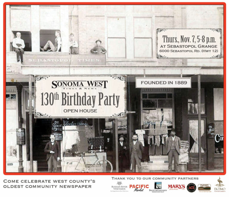 It’s party time! Come to Sonoma West Times & News’ 130th birthday on Nov. 7