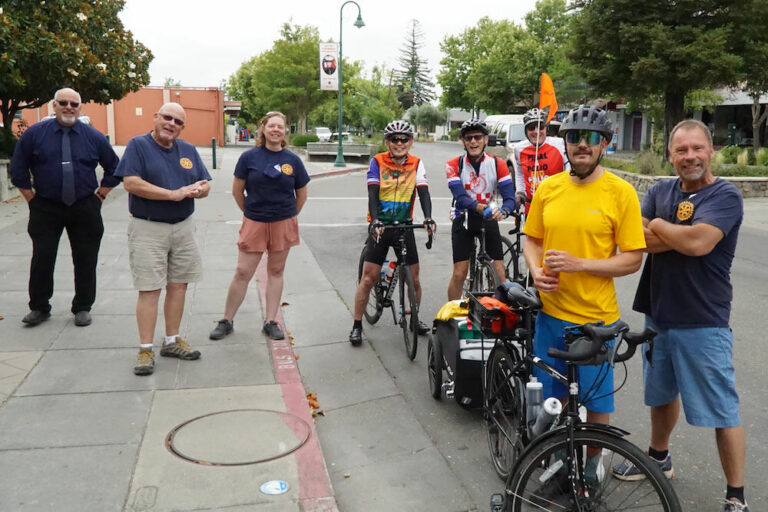 Rotary greets long-distance cyclist in the middle of his journey