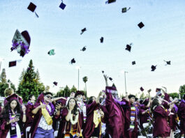 Graduates throwing hats in the air to celebrate