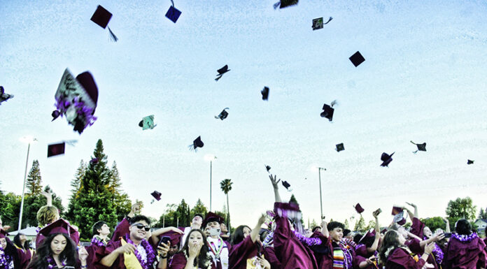 Graduates throwing hats in the air to celebrate