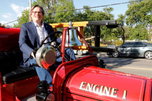 Mayor in fire truck