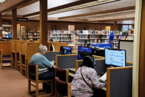 Patrons in library