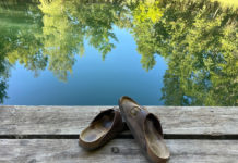 Sandals on a dock