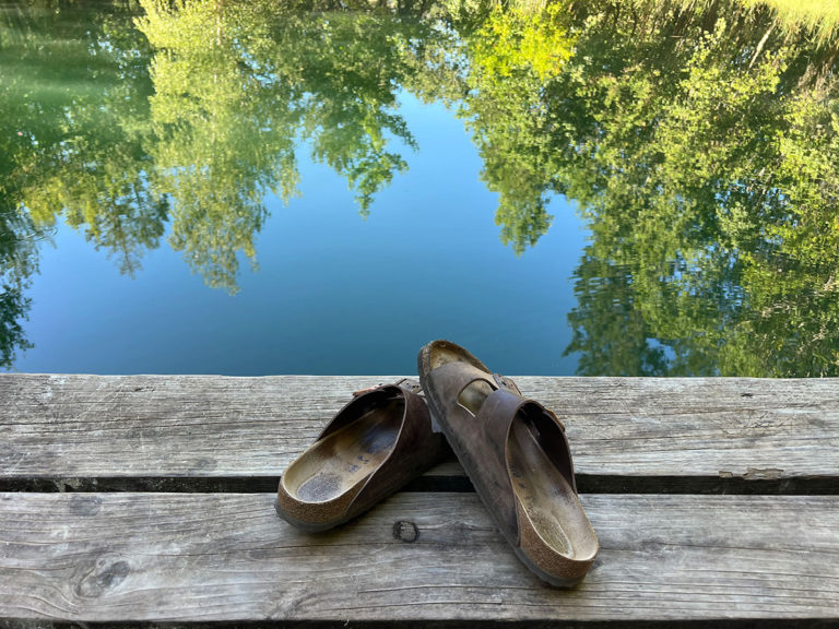 Sandals on a dock