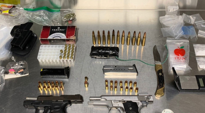 Arrest evidence of guns, ammo, drugs