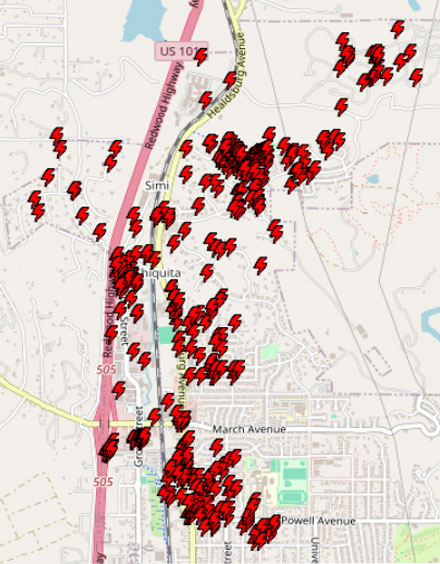 Power outage map, Healdsburg