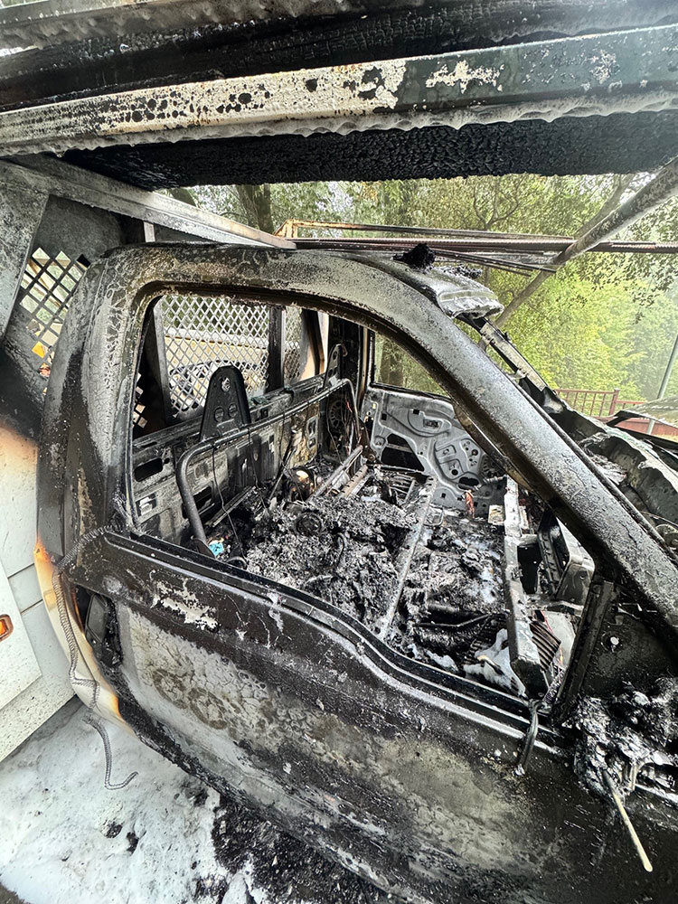 Ruins of Ford truck that caught fire