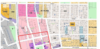 Map of Healdsburg downtown with retail exclusion zone shown