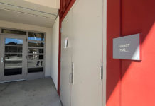 The Frost Hall sign on what is now the Drew Esquivel Gym